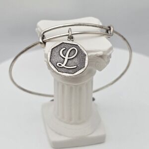 ALEX &‎ ANI Initial "L" Charm Bracelet Bangle Silver Tone Made In The USA!!